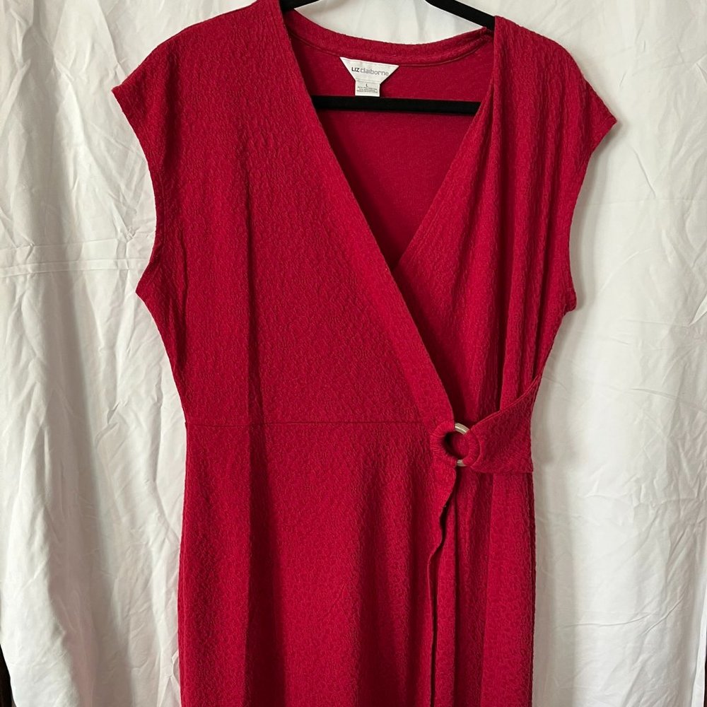 Liz Claiborne red faux wrap sleeveless knit dress, L